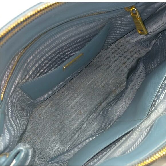 Auth Prada Double Zip Light Blue Saffiano Leather Lux Galleria Tote Bag Preloved - Picture 14 of 16